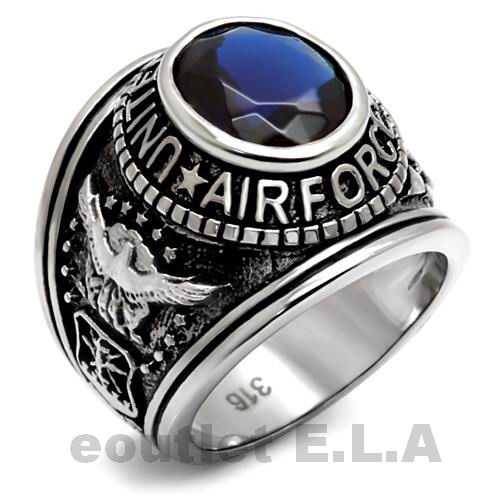 5CT CRT BLUE SAPPHIRE -AIR FORCE- STAINLESS STEEL RING-3 sizes